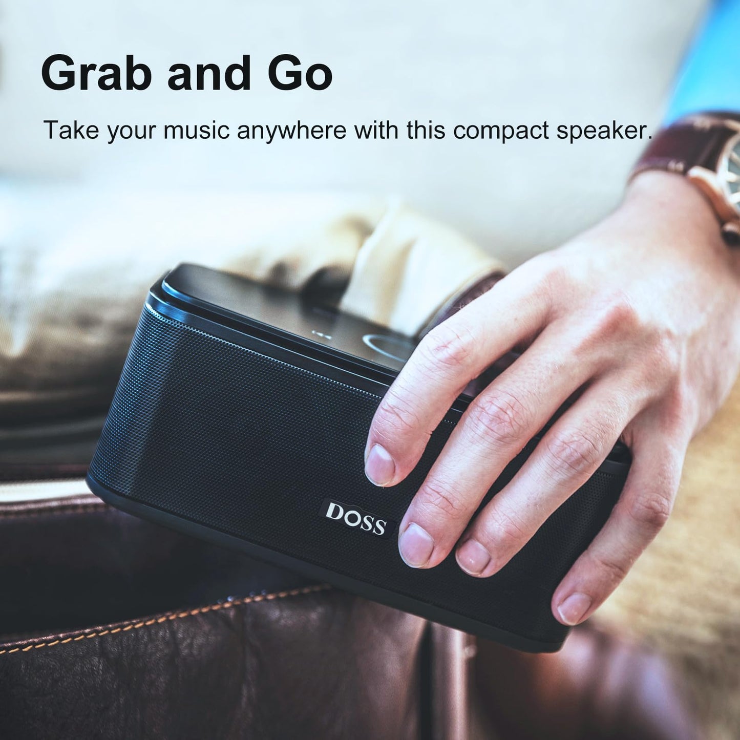 DOSS SoundBox Touch Wireless Bluetooth Speaker-12W HD Sound with Rich Bass, IPX5 Waterproof, 20H Playtime, Handsfree, for Gatherings, Home, Office, Outdoor, Travel-Black