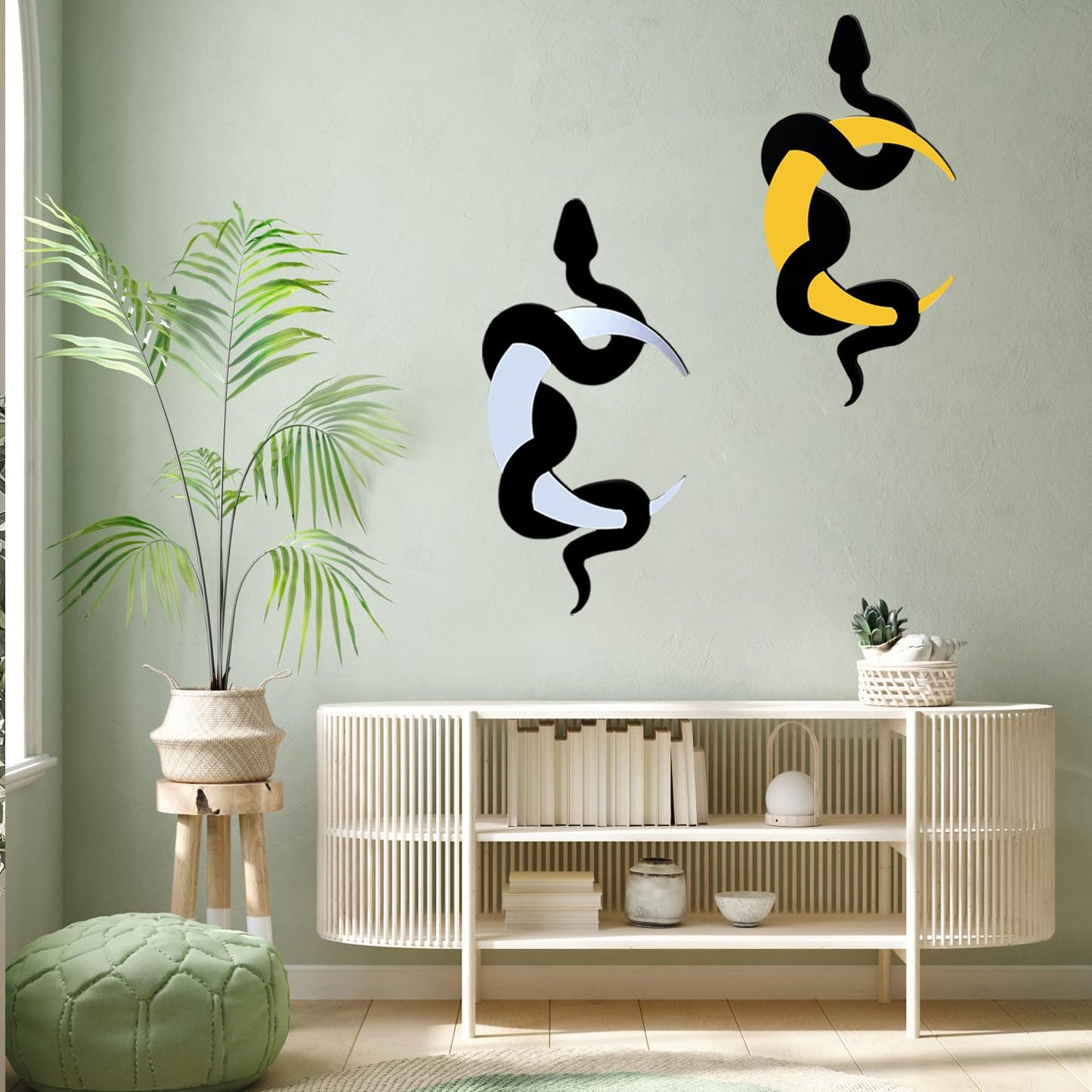 Rifyta Gothic Decor Witchy Decor Snake and Moon Mirror Goth Home Decorations Gothic Wall Art for Bathroom Bedroom Living Room Hallway（Gold and Silver）