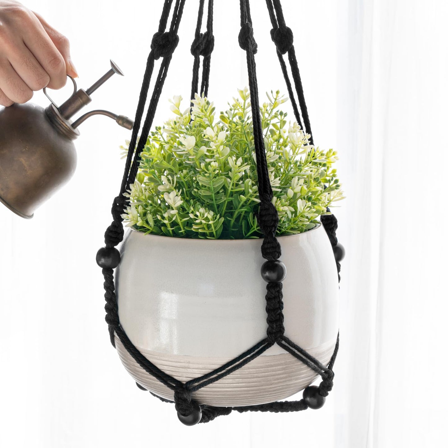 Mkono 3 Pack Macrame Plant Hangers Indoor Different Size Hanging Planter Basket Flower Pot Holder with Beads No Tassels 35"/29"/23", Medium, Black