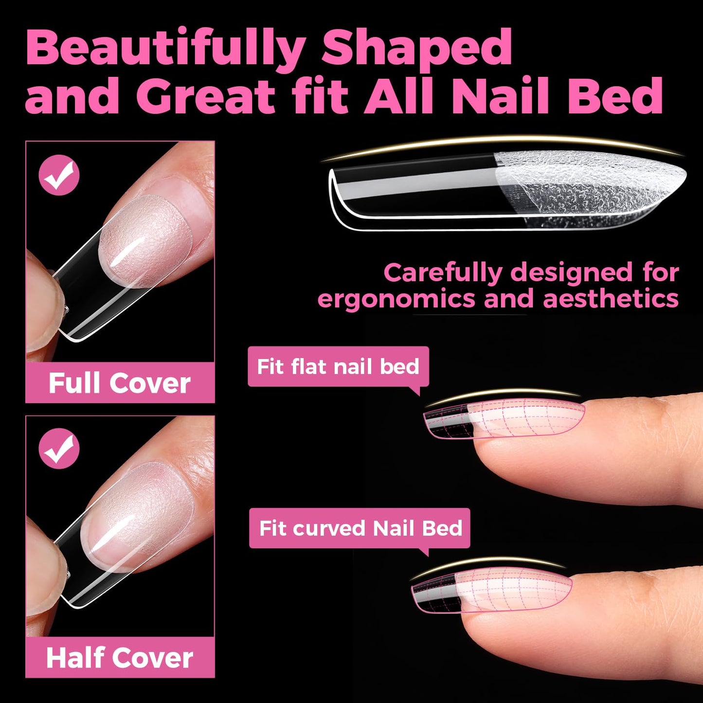 UNA GELLA Square Gel Nail Tips, 15 Sizes Medium Square Press on Nails, 300pcs Pre Etched Soft Gel Fake Nails Full Cover For Nail Extension Home DIY Nail Salon for Women