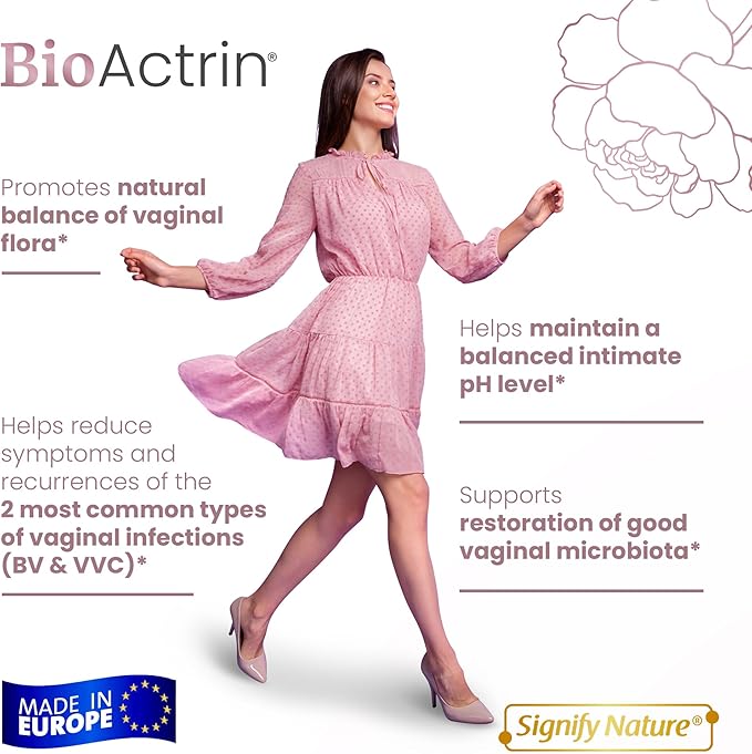 Bioactrin Vaginal Probiotics for Women - Formulated Bacterial Vaginosis Treatment, Yeast Infection and Vaginitis Relief - BV Treatment for Women Probiotic- pH Female Vaginitis Support - 56 Pills