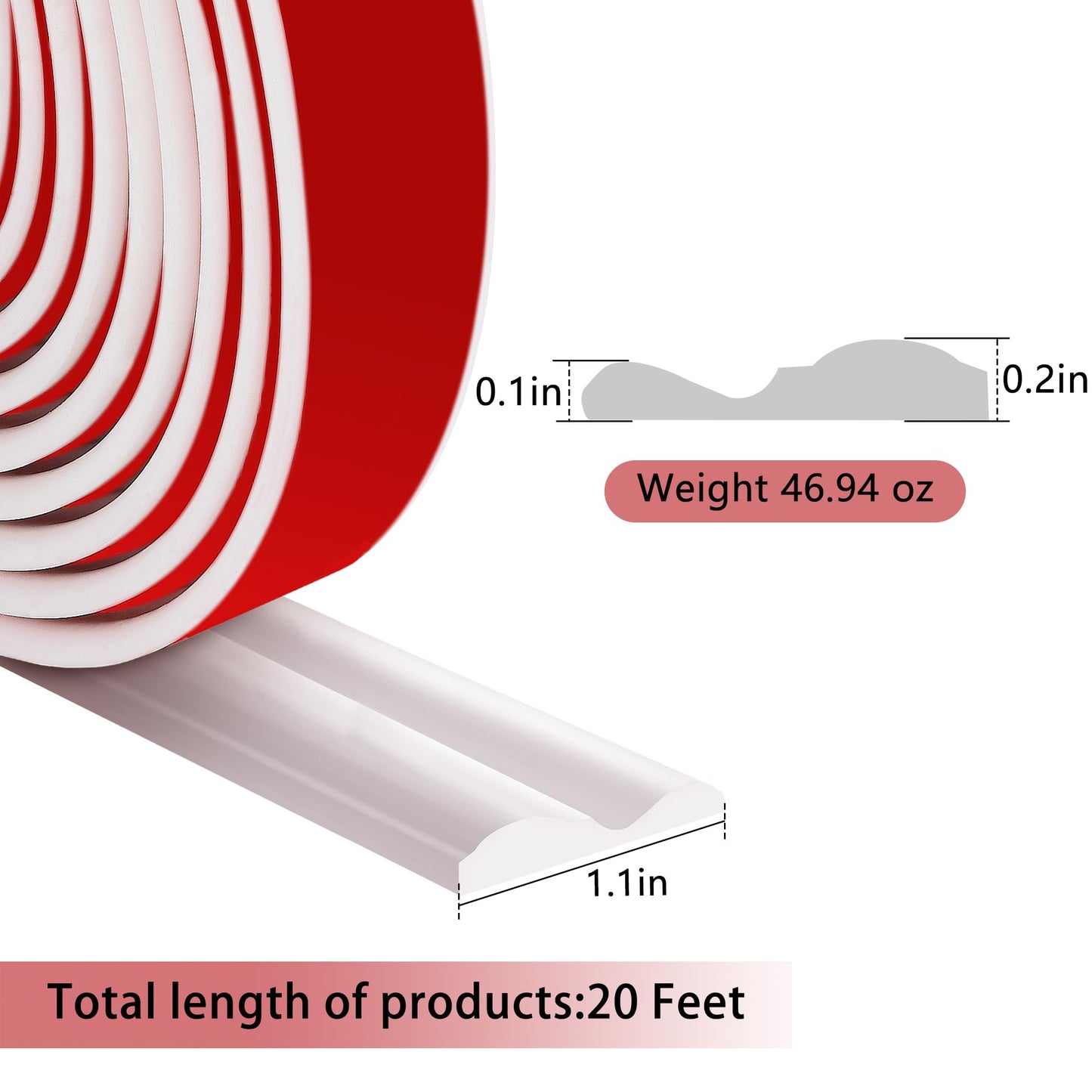 moonoom 20 Ft x 1.6''Wall Decoration Molding Trim,Self-Adhesive 3D Chair Rail Panel Molding, Flexible DIY Wall Trim for Walls Mirror Window Frame and Home Decoration