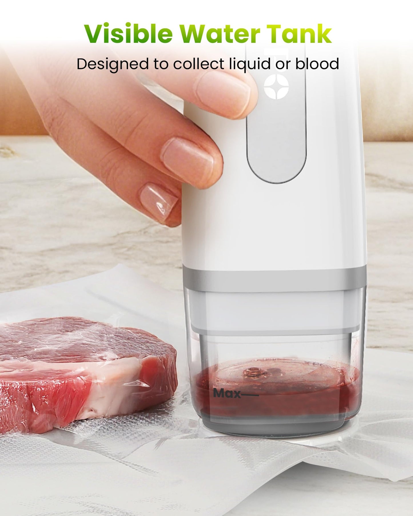FEPPO Vacuum Sealer for Food with Visible Water Tank, Handheld Saver Compact Vacuum Sealer Machine with 30 Reusable Bags for 6X Preservation & Fresh, White