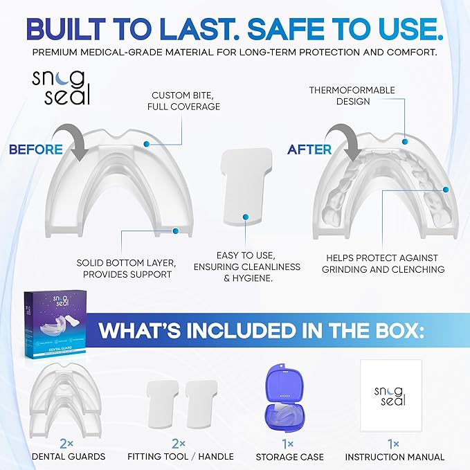 Dental Guard 2-Pack – Reusable BPA-Free Medical-Grade Material – Custom Fit – Nighttime Teeth Grinding Protection for Men and Women