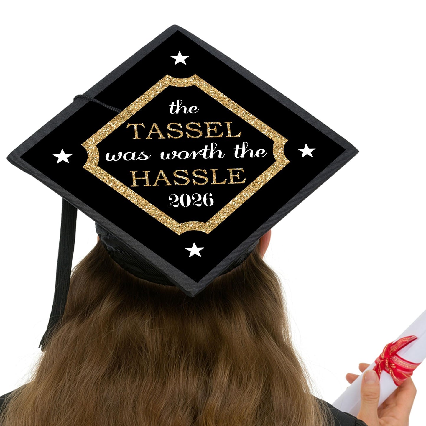 Big Dot of Happiness 2026 Graduation Cap Decorations - Premium Gold Cap Cover Kit, Custom Grad Display, DIY Graduation Cap Topper, Class of 2026 Celebration Set