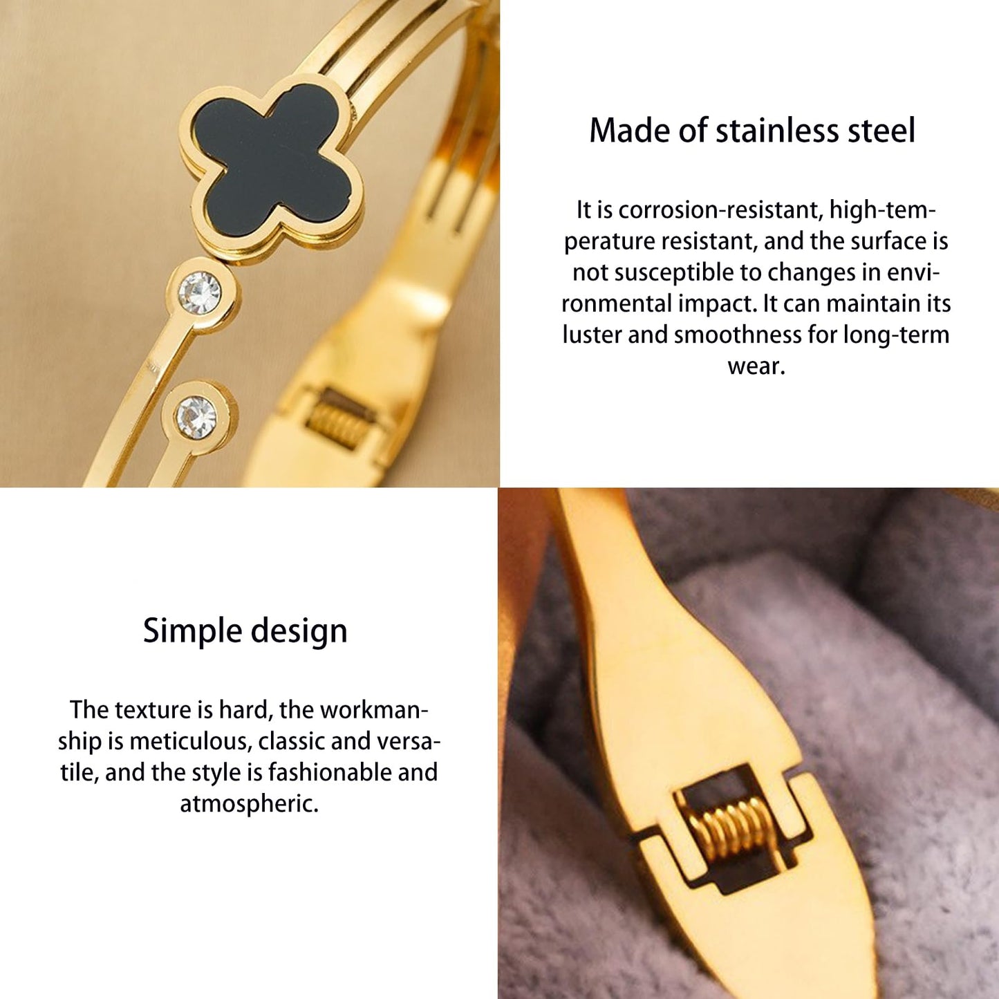 Vbvbip 18K Gold Plated 316L Stainless Steel Bangle Bracelet Collection - 12 Unique Designs + Matching Diamond-Accent Titanium Steel Chain, Gift for Women