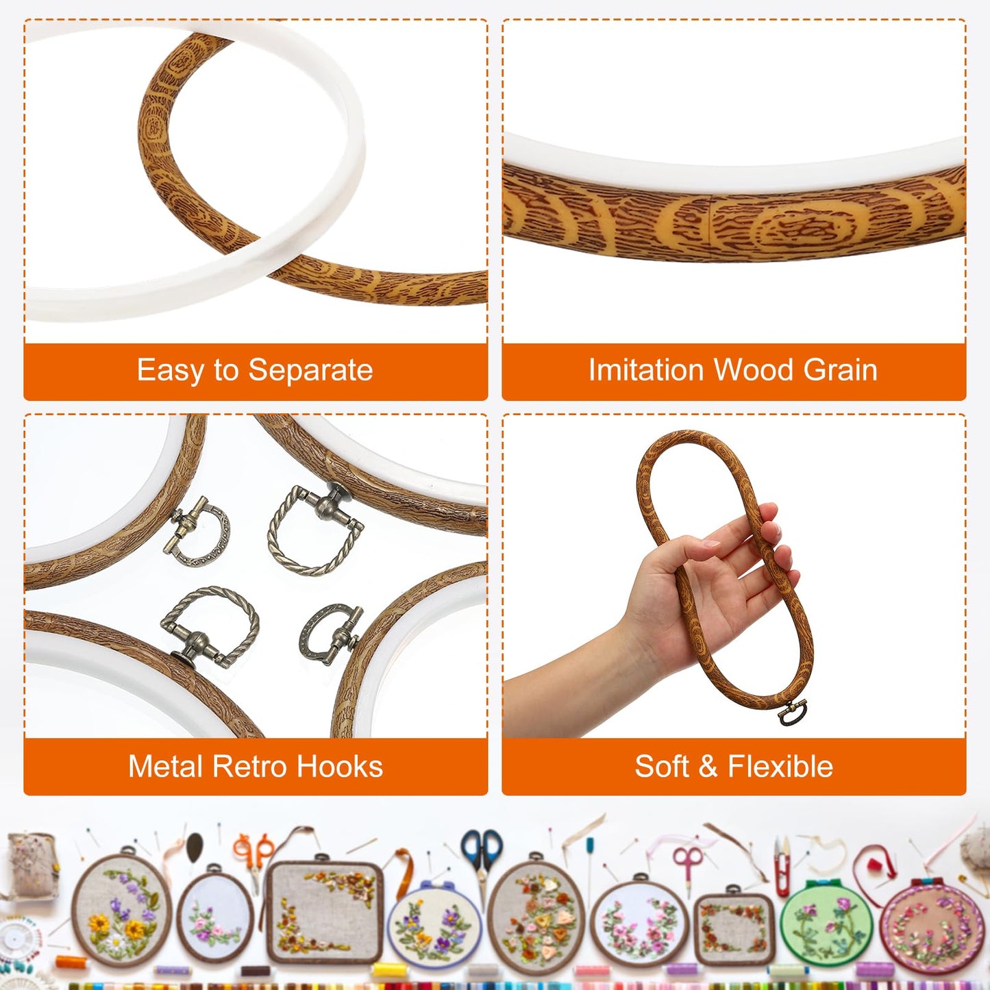 PATIKIL 5inch Embroidery Hoops, 10Pieces Imitated Wood Circle Frame Cross Stitch Hoop Ring for Embroidery Art Craft Sewing Ornaments Hanging Decoration