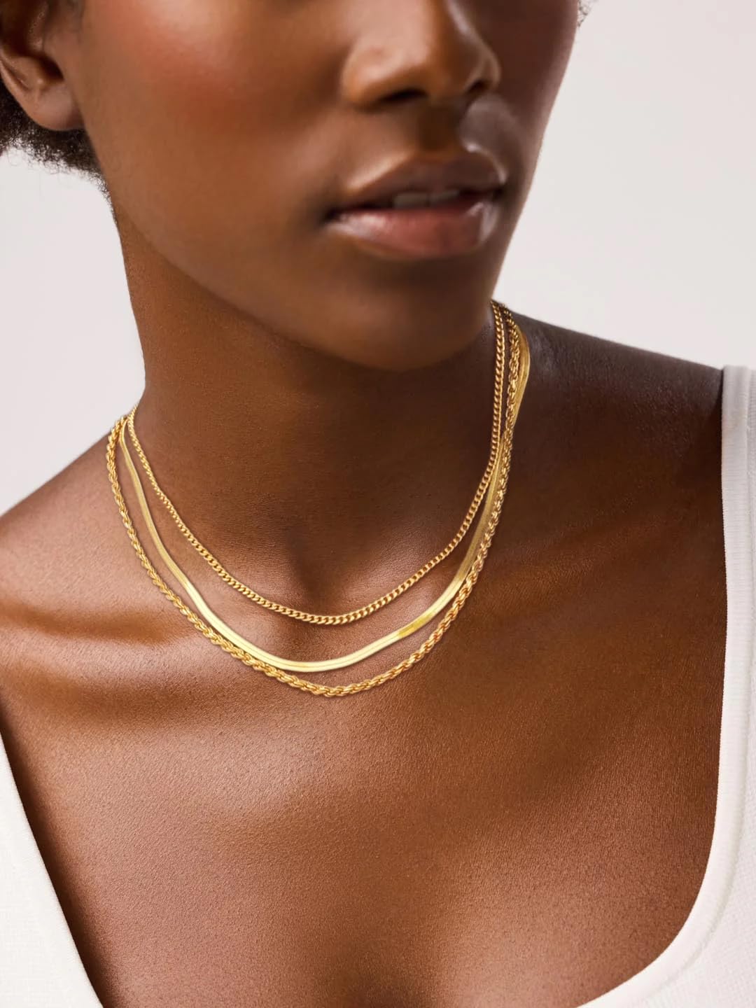 MFRYK Gold Necklaces Stack For Women,14K Gold Plated Simple Layered Choker Necklaces For Women,Stackable Multilayer Gold Rope Cuban Herringbone Snake Paperclip Chain Layering Necklace Set Jewelry Gift