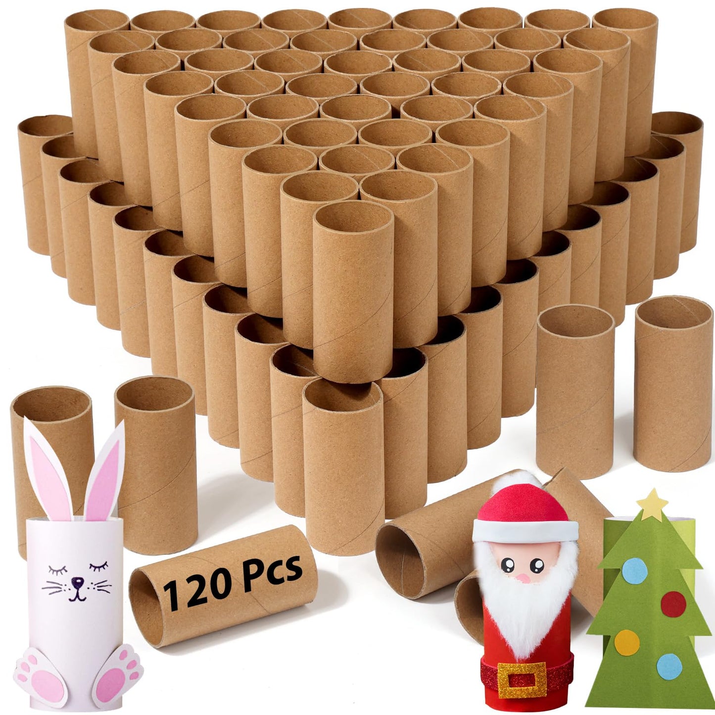 MAPVOLUT 120-Pack Brown Cardboard Tubes for Crafts (1.5x3.4 Inch) | Bulk Kraft Paper Rolls for DIY, Art Supplies, Handicraft Projects & Holiday Decor - Crush Resistant