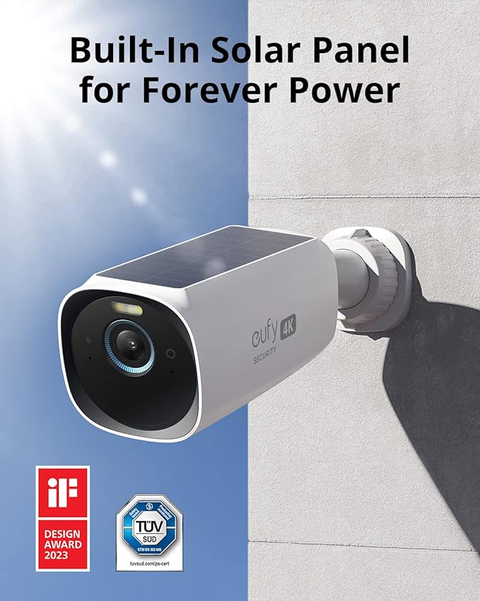eufy Security eufyCam S330 (eufyCam 3) Add-on Camera, Security Camera Outdoor Wireless, 4K with Integrated Solar Panel, Face Recognition AI, Expandable Local Storage, Spotlight, No Monthly Fee