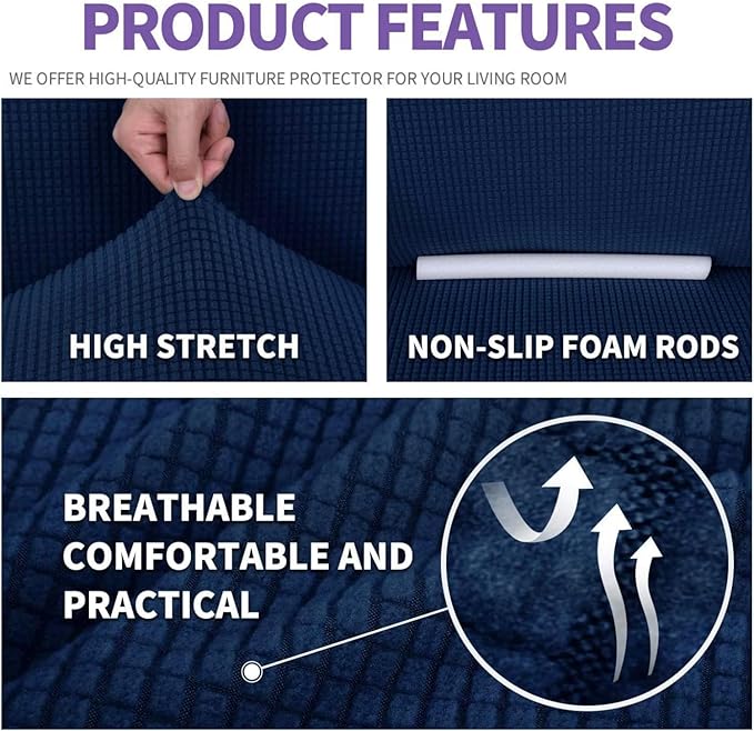 ZNSAYOTX Stretch Oversized Couch Cover Universal Sofa Covers for Living Room Dogs Pet Furniture Protector Spandex Extra Large Sofa Slipcovers with Anti Slip Foam Sticks (Navy Blue, XL Sofa)