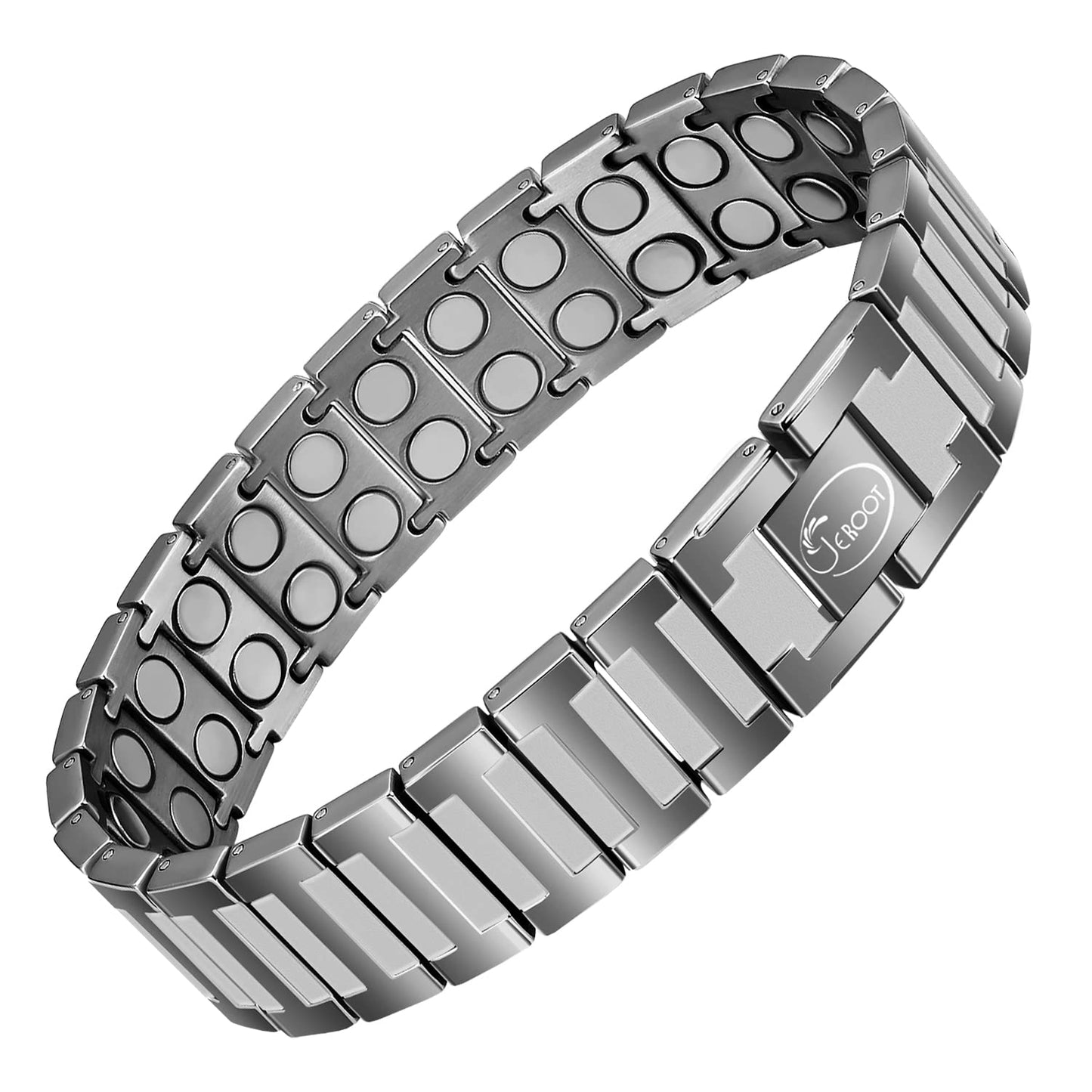 JEROOT Magnetic Bracelets for Men, Pure Titanium Bracelet (4000Gauss Per Magnet), Men's Bracelet Lymphatic Jewelry Gifts (Grey)