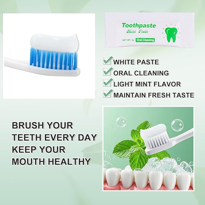 Too Small Bulk Travel Size Toothpaste Pack of 100,0.105 oz Extra Small Toothpaste Travel Size Bulk Mint Mini Disposable Toothpaste for Hotel,Guests,Homeless,Charity(Only Good for Single Use)