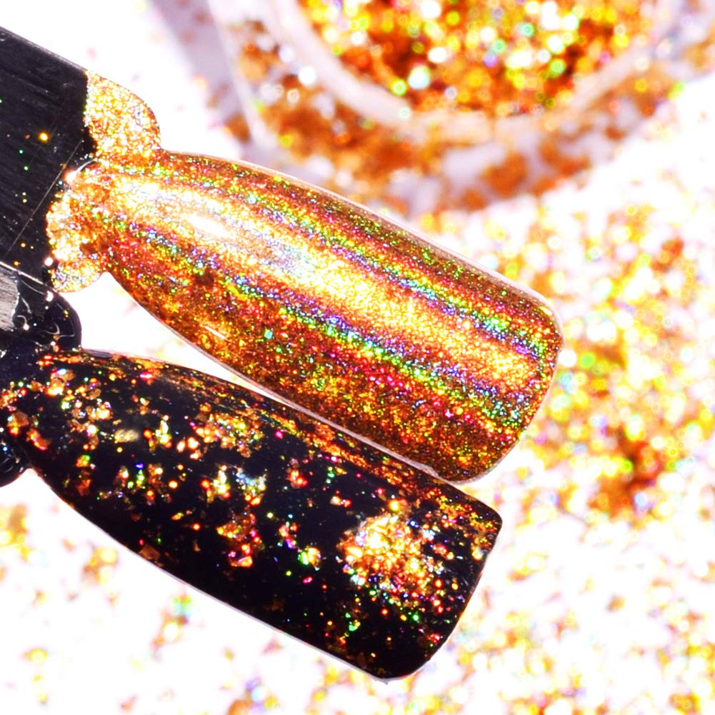 YesLady Nail Glitter Gold Shining Powder Magic Laser Pigment DIY Art Decorations 2Boxes