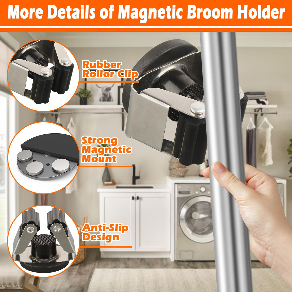 4 Pack Magnetic Mop Broom Holder (4 Count)