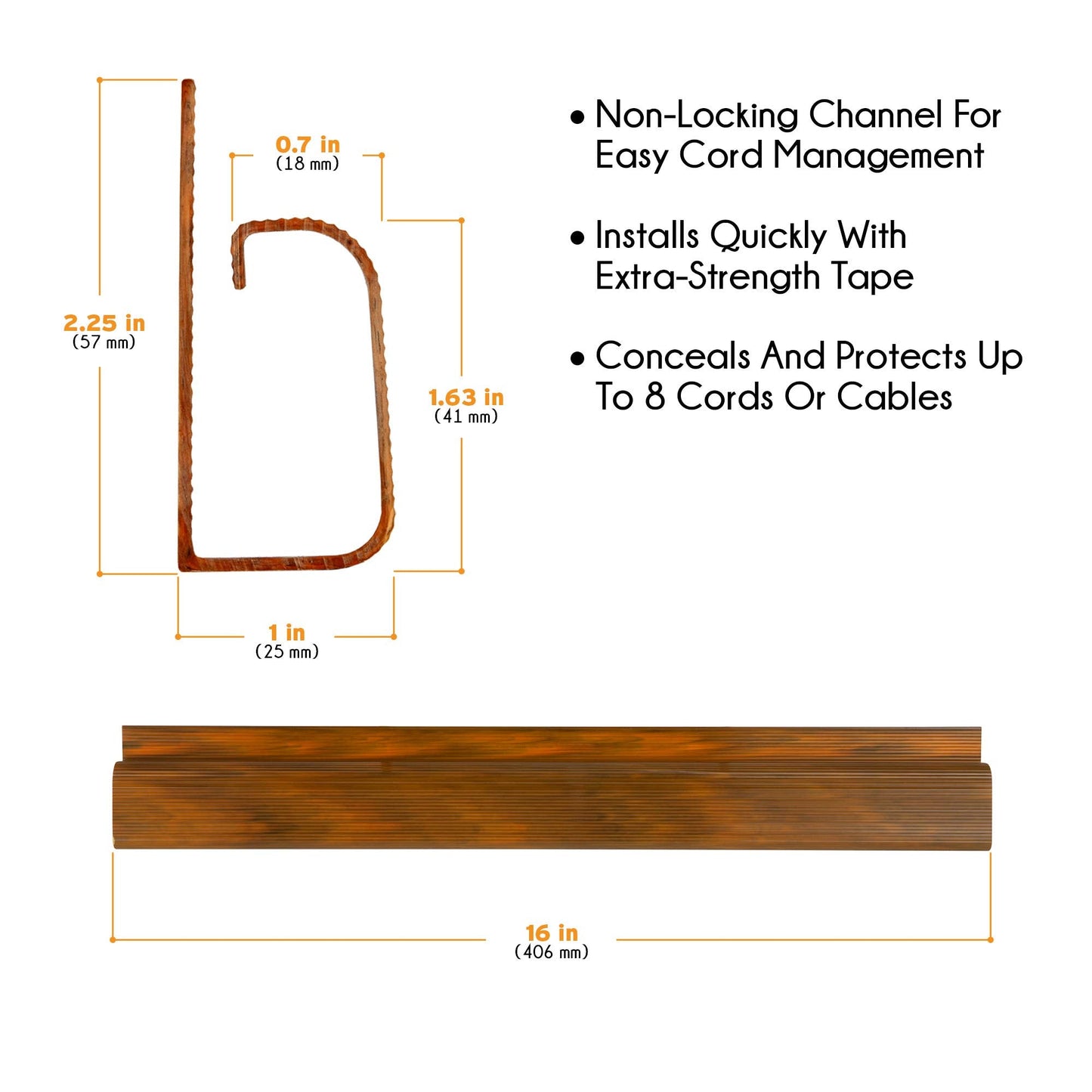 Cable Management Kit - 5-Pack 16-Inch J Channel Wire Organizers for Cords - Easy to Install Cord Hider Kit for Desk, Office, and Kitchen Use - Cable Management Under Desk by Simple Cord (Brown)