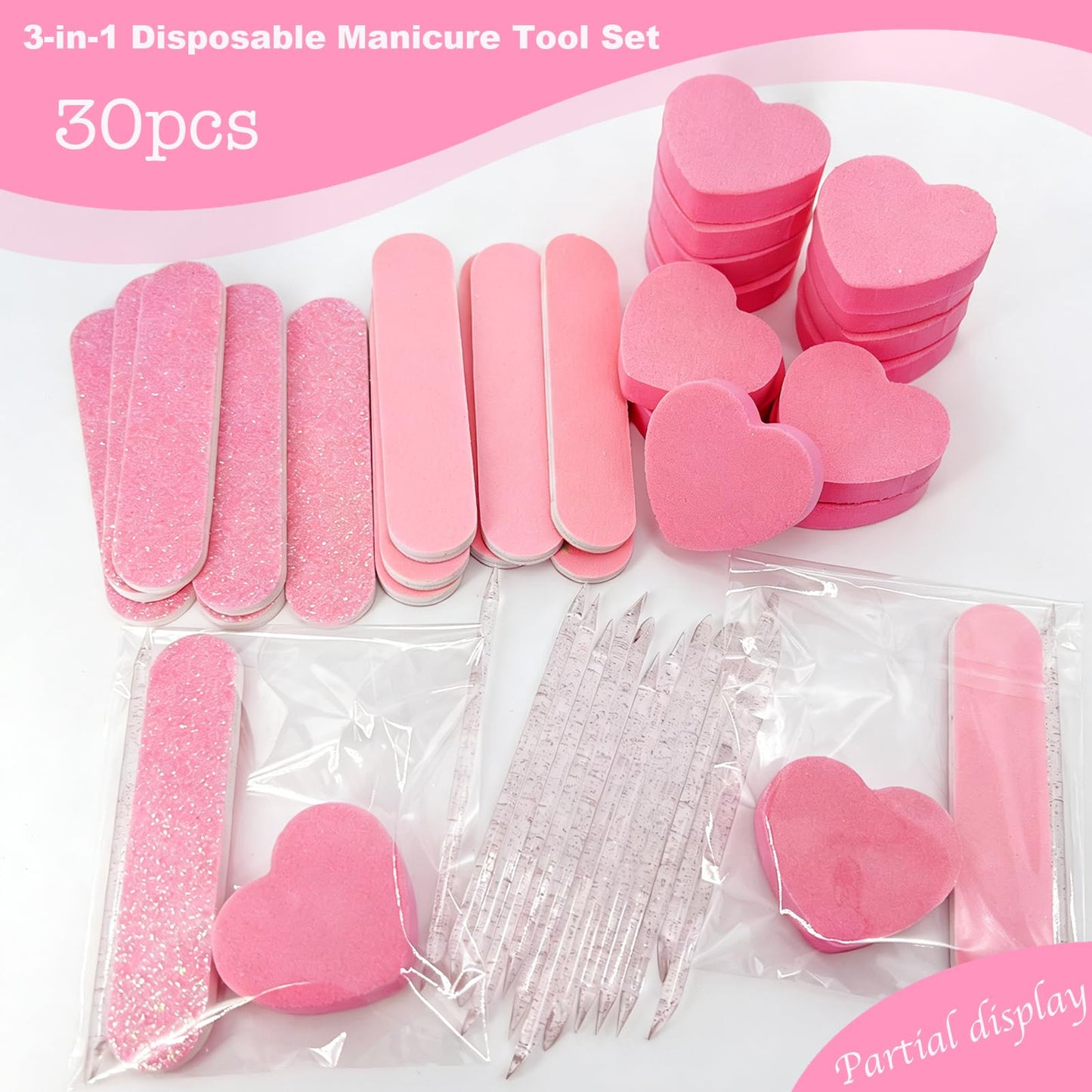 30 Sets Nail Kits 3-Piece, Nail Files 240 Grit, Nail Buffer Block 100/180 Grit, Crystal Stick, Individually Packaged Nail Tool Kit Suitable for Fingernails, Toenails & Press on Nail