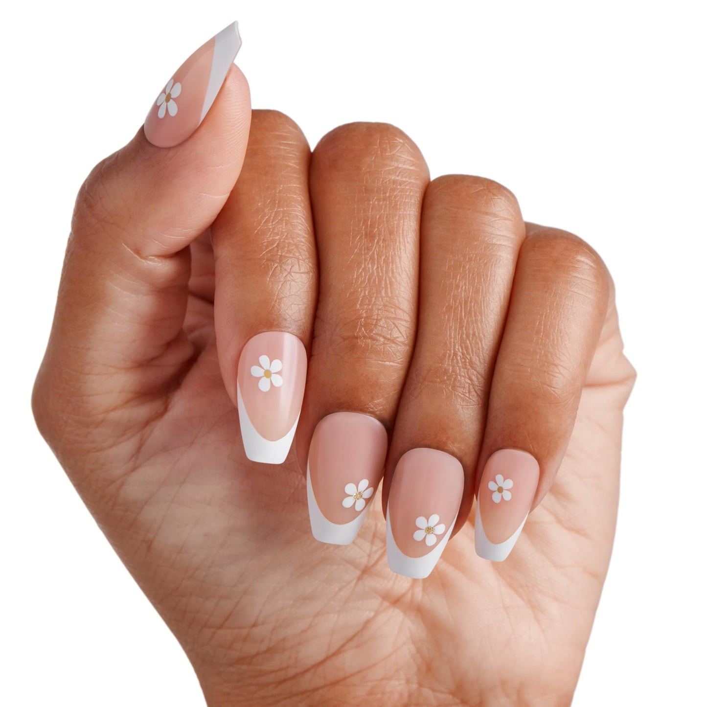 KISS | The Summer I Turned Pretty French Tip Press On Nails, ‘Sunlit Days’, Medium Coffin, Includes Pink Gel Nail Glue (2g), Mini Nail File, Cuticle Stick, & 28 Fake Nails