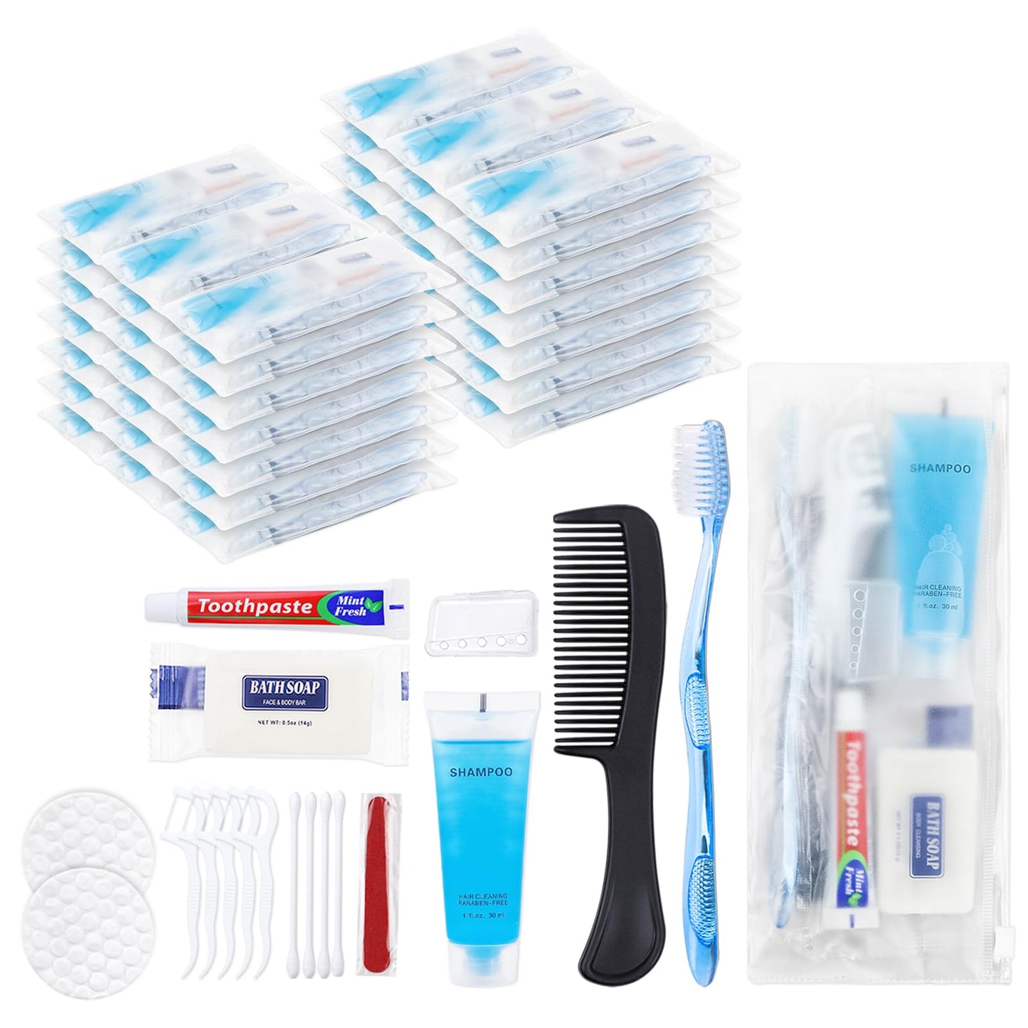 HQSLsund Basic Toiletry Kits, Individually Packed, Personal Hygiene Kit Bulk Homeless Care Package Supplies Travel Size Toiletry Kit for Men Women Charity Reusable Toiletry Bag (Pack of 5)