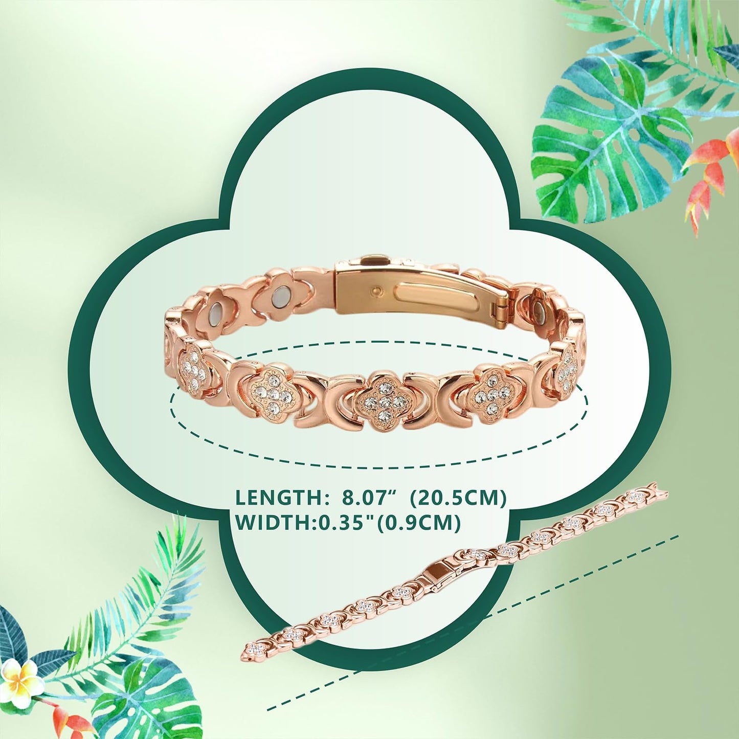 SCSCOZY Magnetic Copper Bracelets for Women with 3800 Gauss Magnets, Pure Copper Bracelet with Four Leaf Clover, Womens Copper Strength Bracelet with Adjustable Cuff for Arthritis