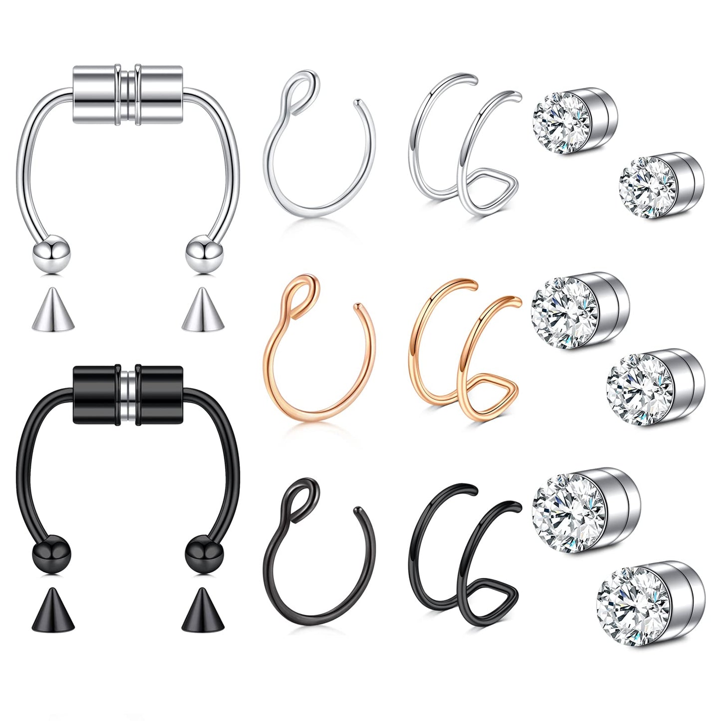 JFORYOU Fake Nose Studs Non Piercing Septum Piercing Ring Fake Nose Helix Rings for Women Men