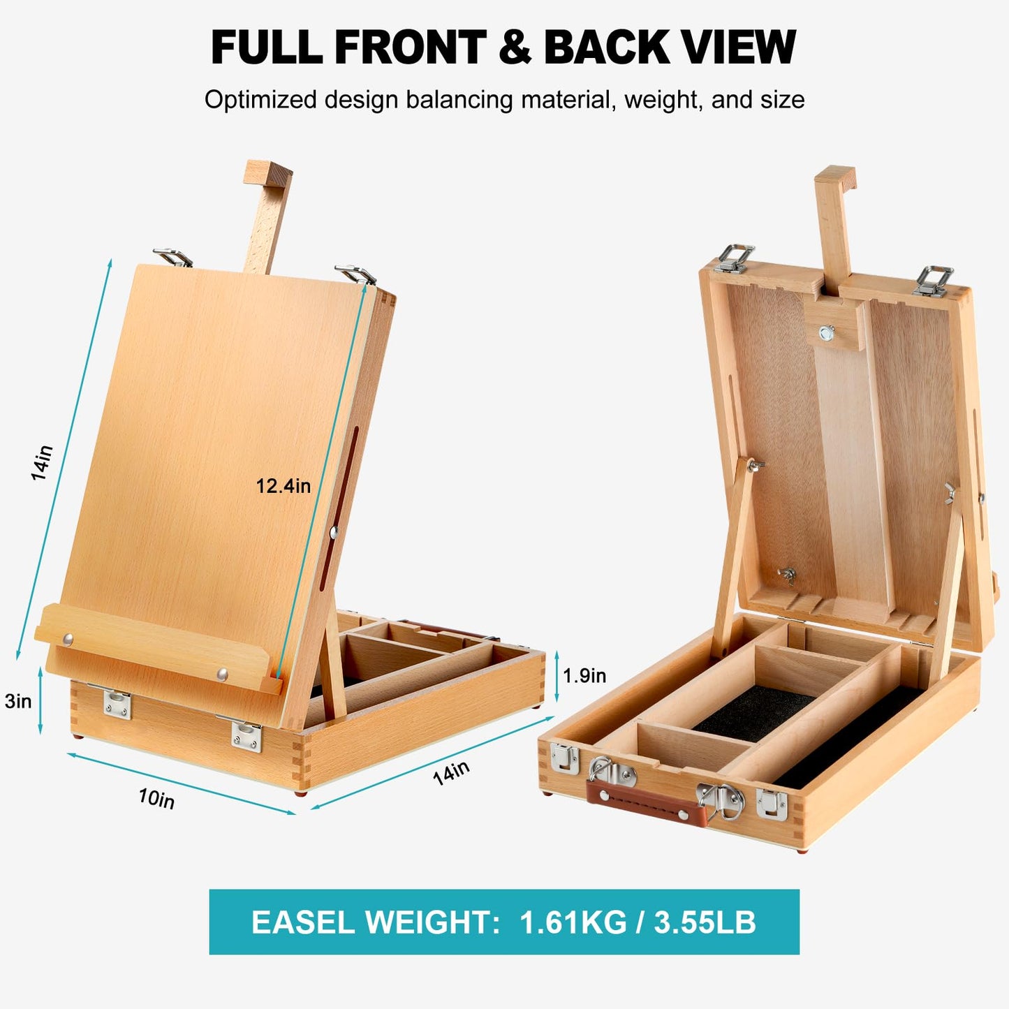 Beechwood Tabletop Easel Set for Painting, 60 Pieces 2-in-1 Art Supplies Specially Tailored for Painting & Sketching, Portable Adjustable Sketchbox Art Easel for Beginners and Art Lovers
