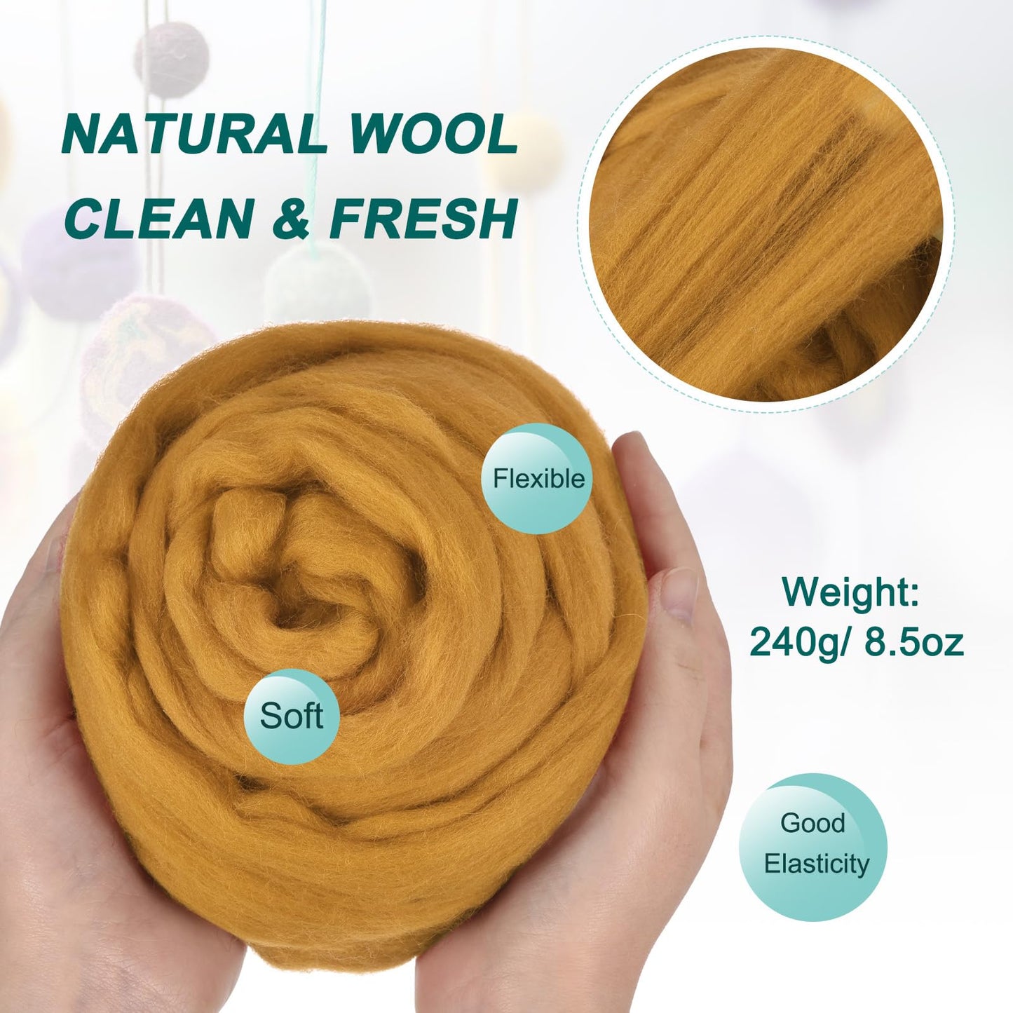 uxcell Needle Felting Wool, 8.5 Oz Nature Fibre Wool Yarn Roving for Wet Felting, Handcrafts, DIY Materials (Brown Yellow)