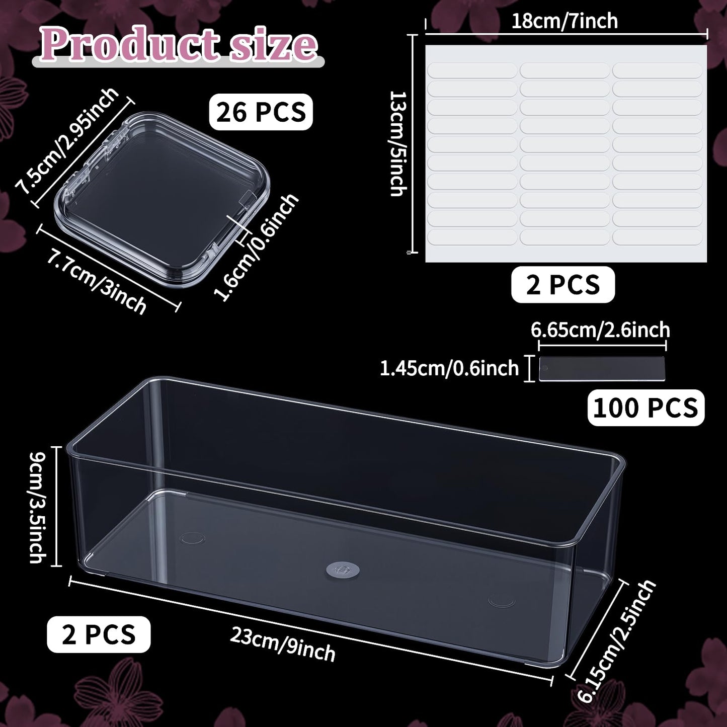 twinklemon 26PCS Press on Nail Storage Box with 2 Big Storage Boxes 60 Adhesive Double Sided Tape 100 Acrylic Nail Display Board Plastic Nail Display Box Fake Nail Case Clear Nail Packaging Boxes