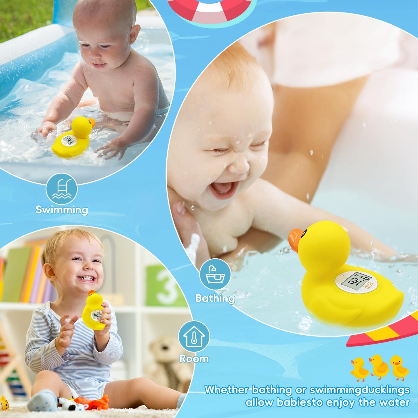 B&H Duck Baby Bath Thermometer, Digtal Tub Thermometer for Accurately Measuring Baby's Water Temperature, BPA Free, Toddlers Safety Floating Toy