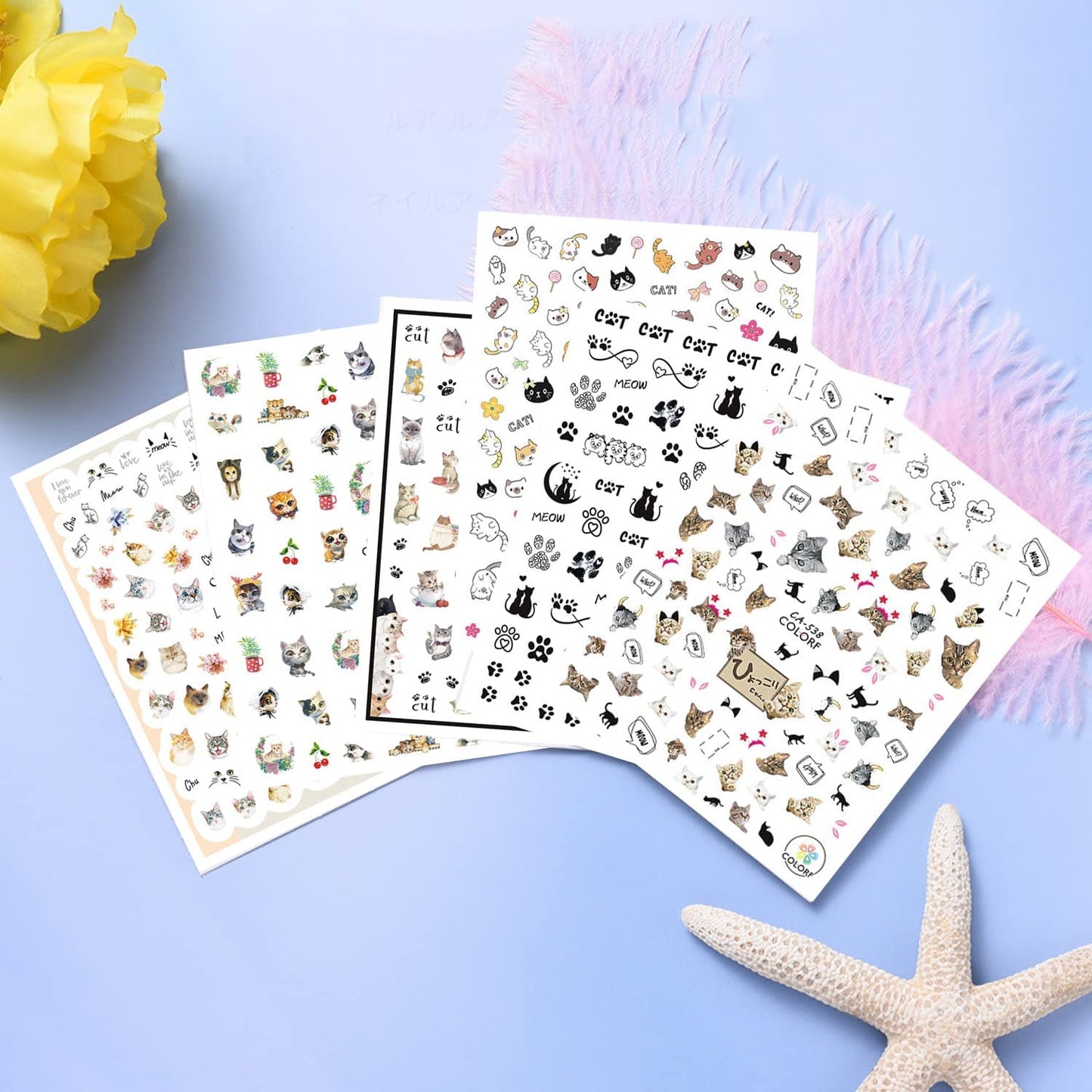 6 Sheets Sexy Girls Nail Stickers and 6 Sheets Cat Nail Stickers