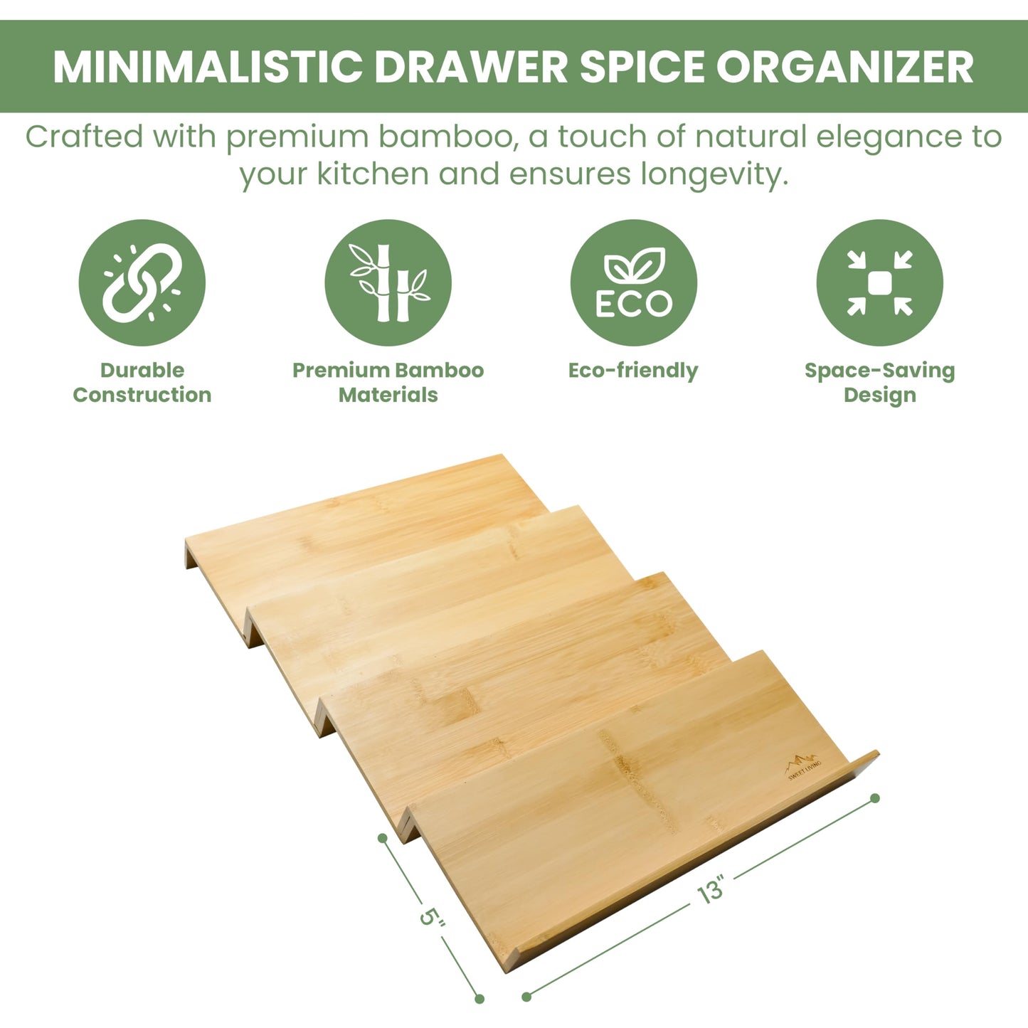 Sweet Living 4 tier spice rack drawer organizer for Kitchen Cabinets | Wooden spice drawer organizer, Space-Saving kitchen drawer organizer for Neat In-Drawer Spice Storage