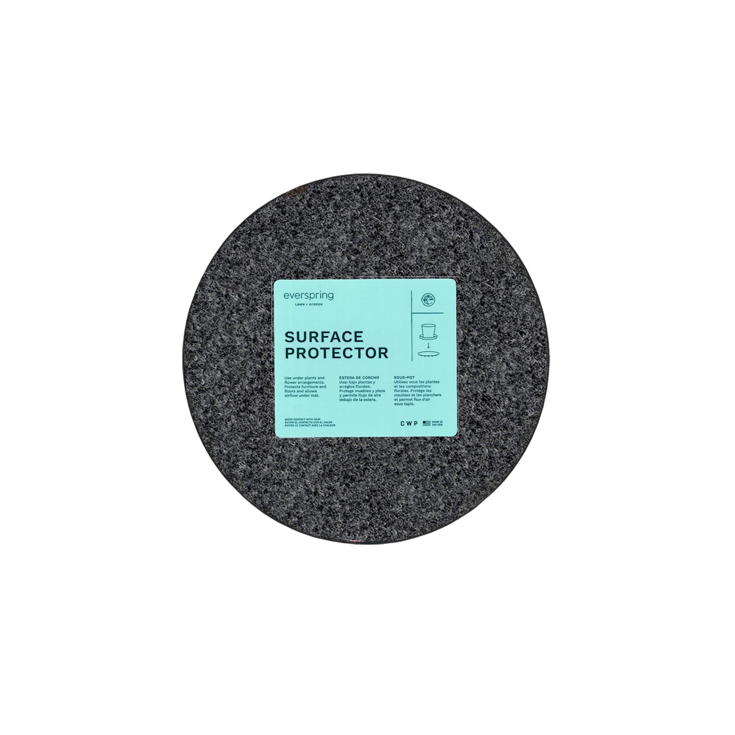 Curtis Wagner Plastics Corp. MA-800 Fabric Plant Mat (8" Diameter, Charcoal Gray, 5-Pack) - Round Fabric Plant Coasters - Use as Planter, Coaster or Pads for Your Arts & Crafts