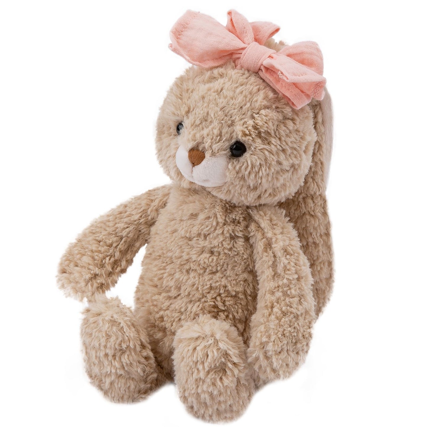 CUDDLE CORNER Bunny Stuffed Animal Soft Rabbit Cuddly Toy 8'' Long - Eared Brown Plush Bunny with Pink Bow Plush Toys for Babies and Toddlers