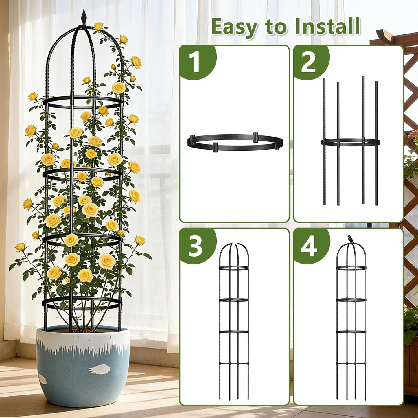 Obelisk Trellis for Garden Plants Climbing: 6ft Rustproof Metal Pipe with Plastic Coated - Potted Plant Climber Support for Outdoor Indoor Grape Vines Vegetable Fruits Flowers (1PC)