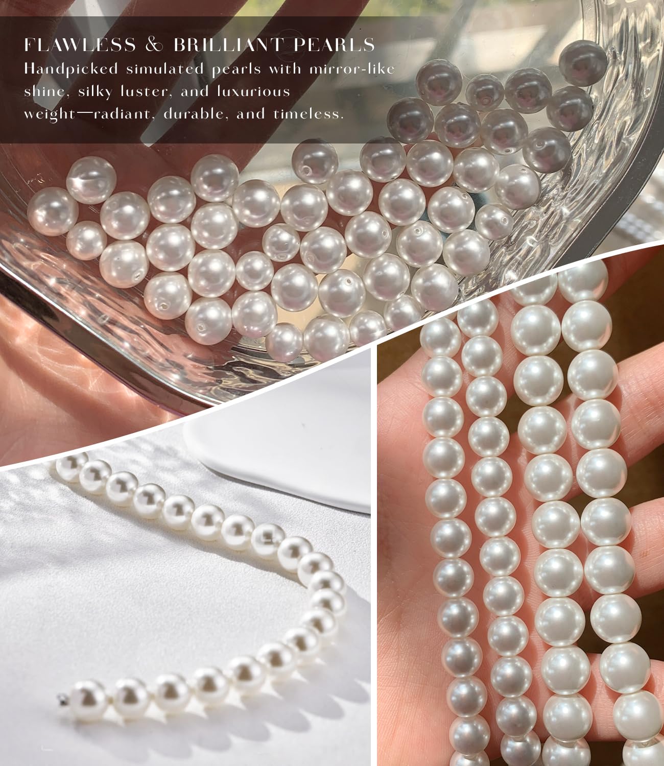 Raneecoco HYPER LUSTER Sterling Silver 10mm White Round Simulated Pearl Necklace for Women | Dainty 16 inch Pearl Choker Necklace | Gift Ready for Wedding