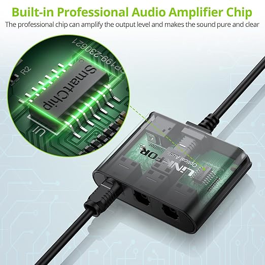 LiNKFOR Optical Cable Splitter 1x3 SPDIF Toslink with 1PCS Optical Audio Cable Toslink Splitter 1 in 3 Out Support LPCM 2.0 DTS Dolby-AC3 Compatible with PS3 DVD HDTV STB Etc