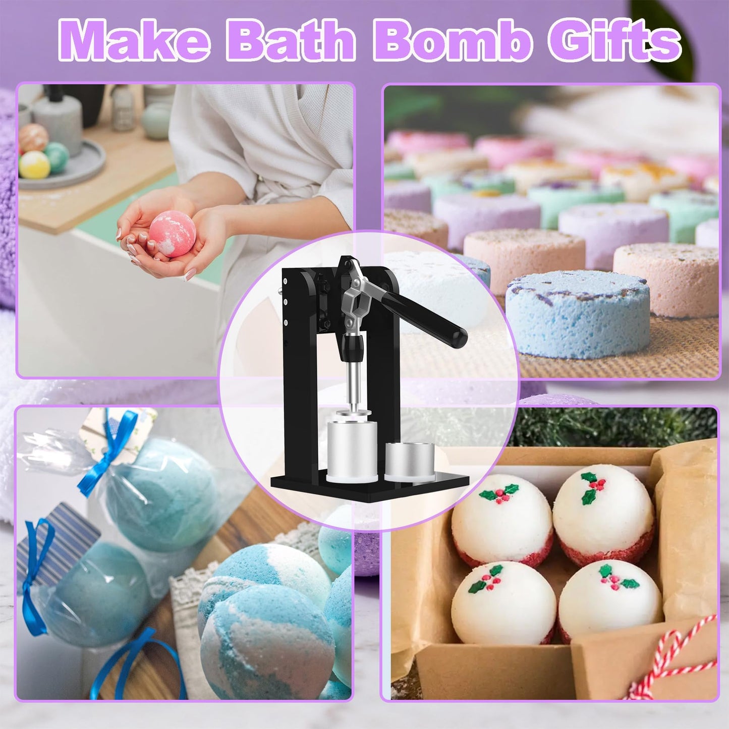 Bath Bomb Press Machine 2 Pcs 1.8 inches Bath Bomb Molds with Surprise Inside for DIY Shower Steamer Shampoo Bar Gifts