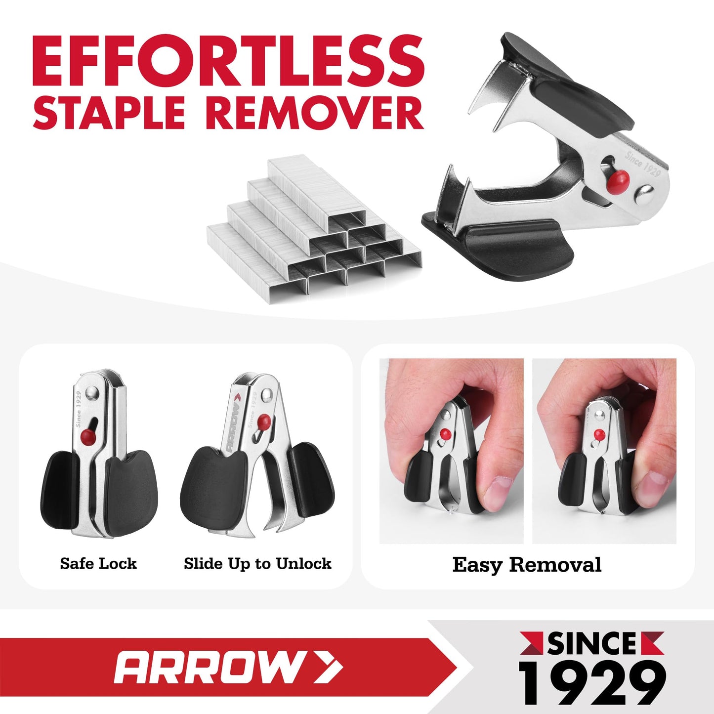 Arrow Office Stapler Set, 25 Sheet Capacity Metal Desk Staplers with 2100 Staples and Staple Remover, Half Strip Design and Non-Slip Base, Spare Staple Storage for Classroom, Office and Home, 2 Pack