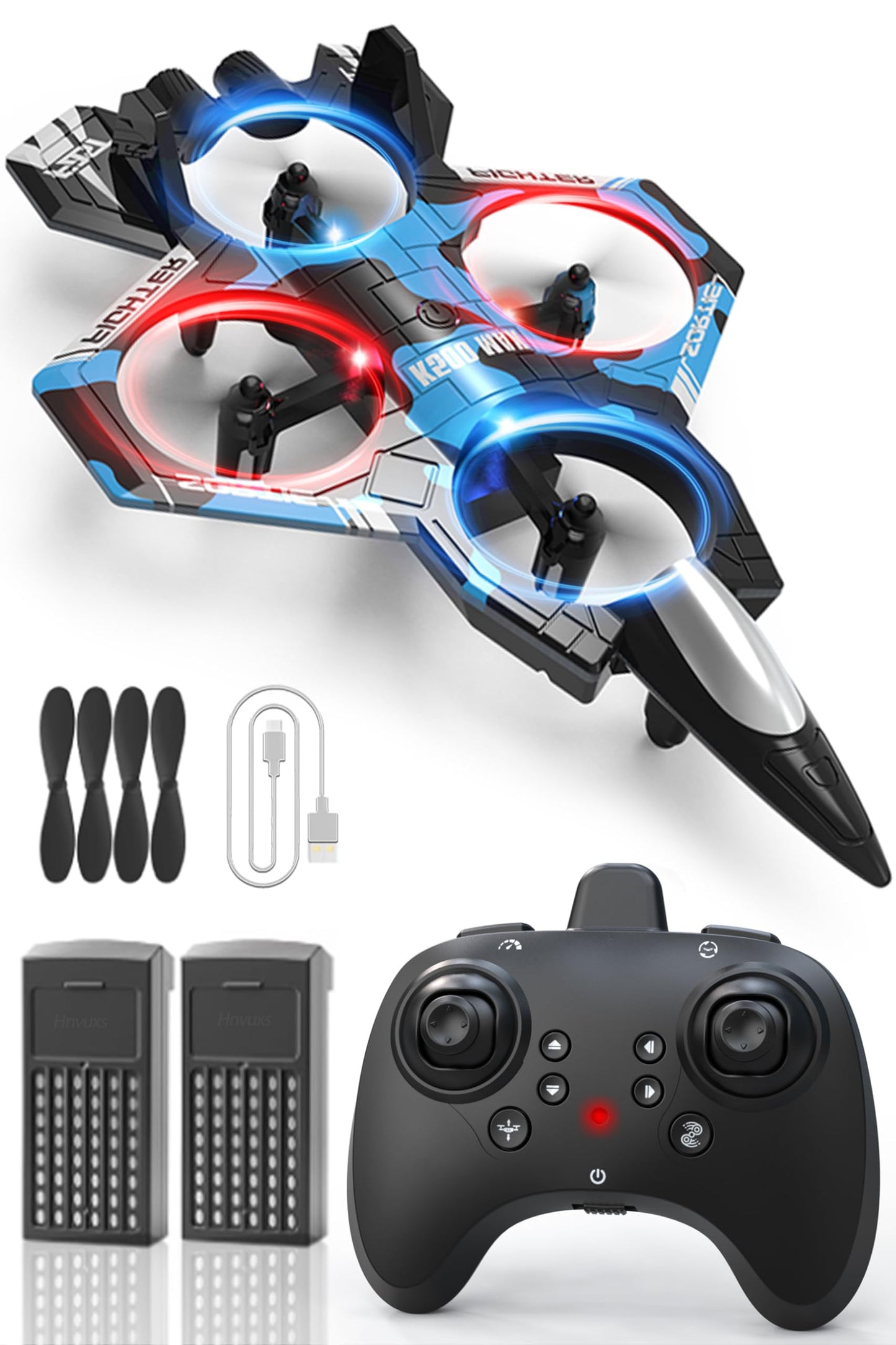 Hnvuxs Fighter Mini RC Airplane for Kids - Hand Launch Stunt Drone with Auto Hover, 3D Flips & Easy Joystick Control, 3 Speeds, Propeller Guards, Indoor Outdoor Toy Gift for Beginners
