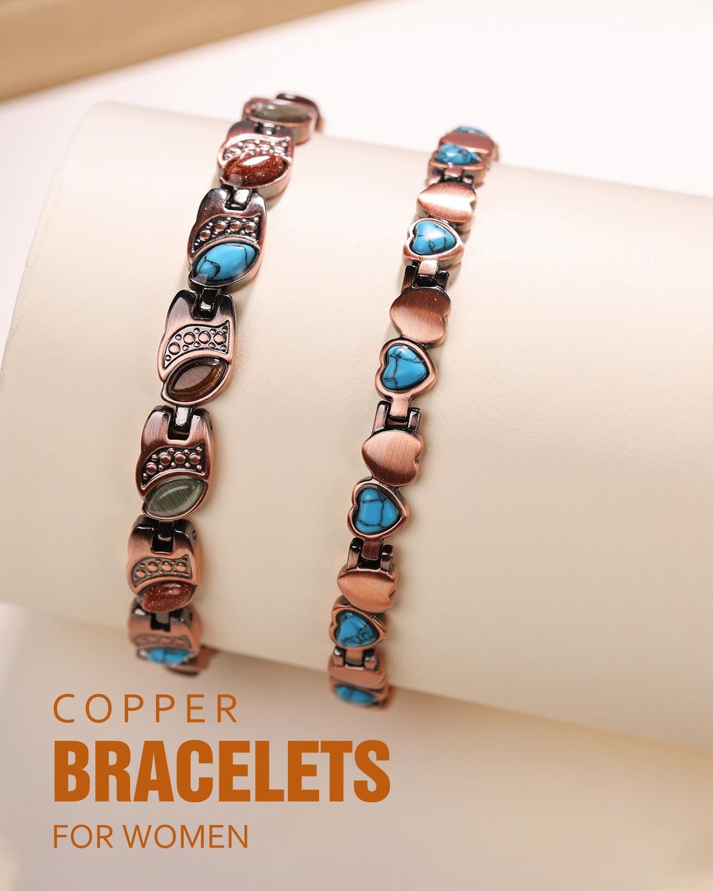 Jecanori Ultra Strength Copper Magnetic Bracelets for Women with 3800 Gauss Magnets &Sizing Tool