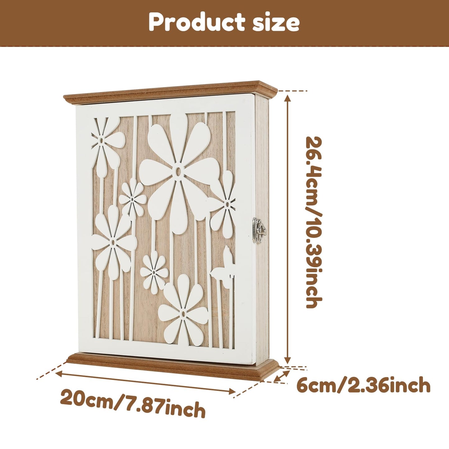 Kandishiex US Wooden Key Box Wall Mount Wooden Key Holder Decorative Wall Key Hanger with 6 Key Hooks Rustic Key Cabinet Key Organizer Entryway Key Holder for Wall Entryway Hallway(Style 1)