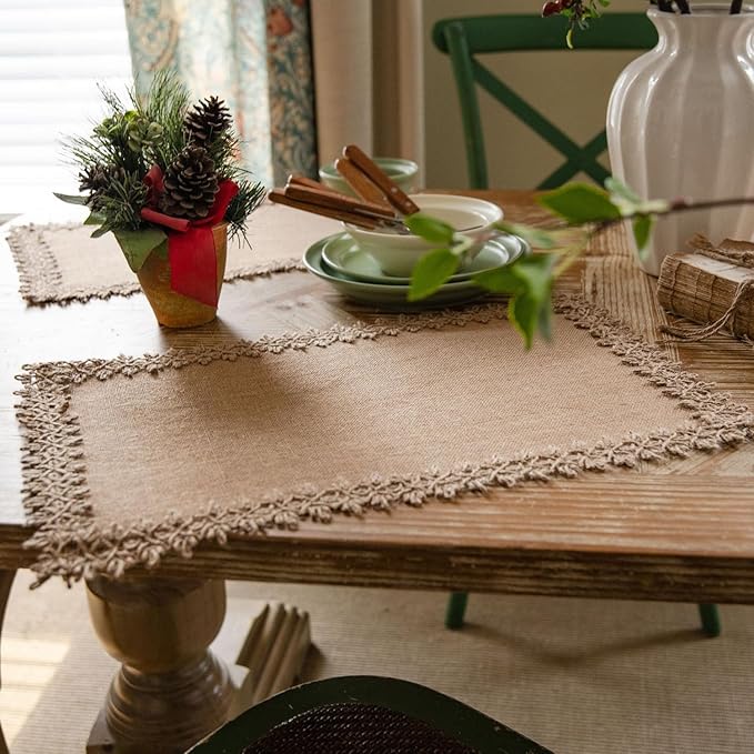 Natural Jute Table Runner, Burlap Style Table Runner, Rustic Farmhouse Table Runner Country Vintage for Wedding, Party Table Decorations, Boho Décor Jute Gray Balls 12x95 inch TAB28
