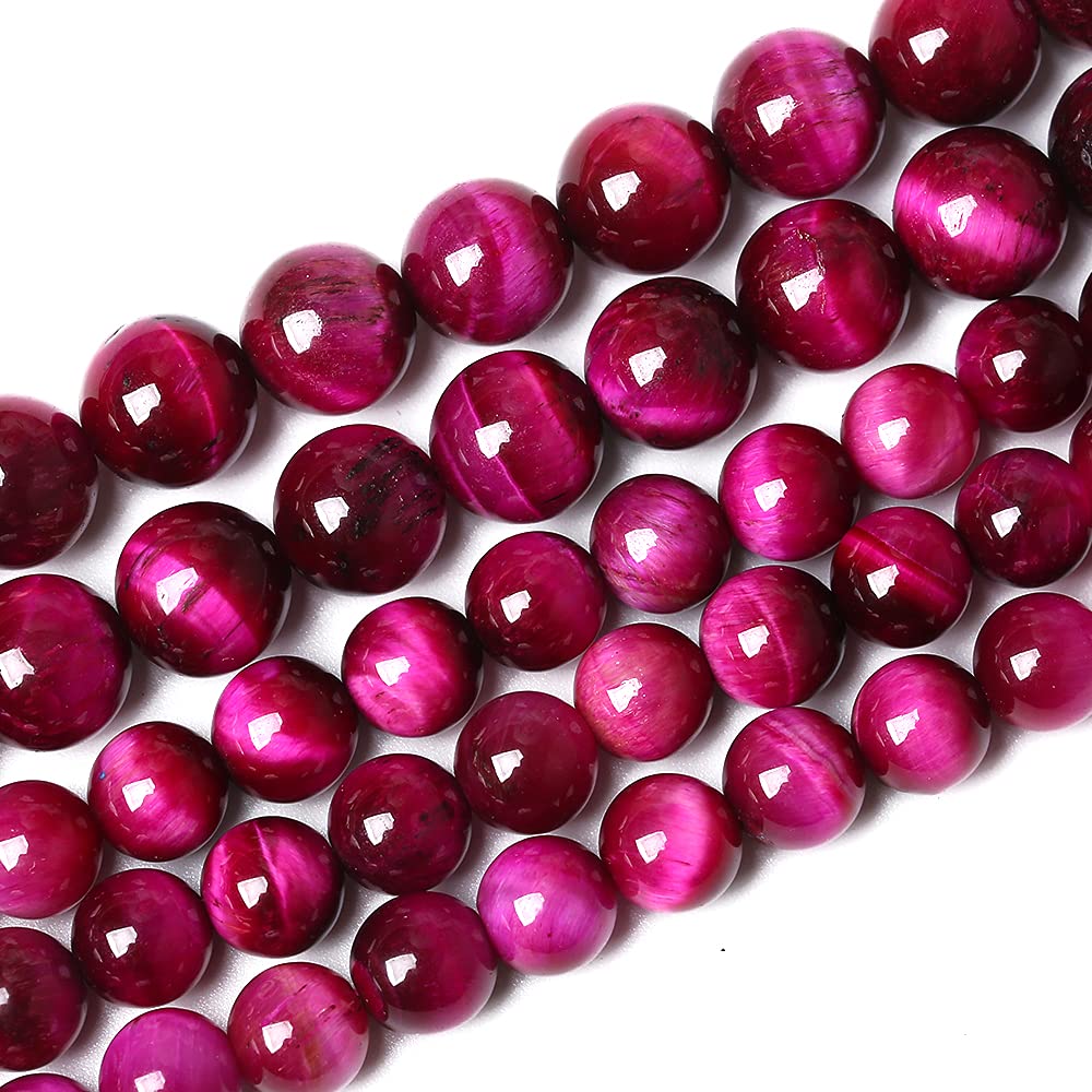 Natural Rose Red Tiger Eye Agate Stone Round Loose Beads for Jewelry Making Semi-Precious Beads DIY Bracelet Necklace 6mm 61pcs (Rose Red Tiger Eye Stone, 6mm)