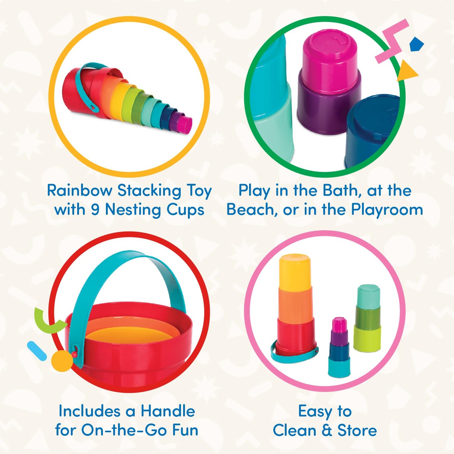 Battat – Stacking Toy – Educational & Dexterity Toy – Nesting Cup Playset – Water & Beach Toys – 18+ Months – Stack Up Cups, Medium, 10 Pieces Set
