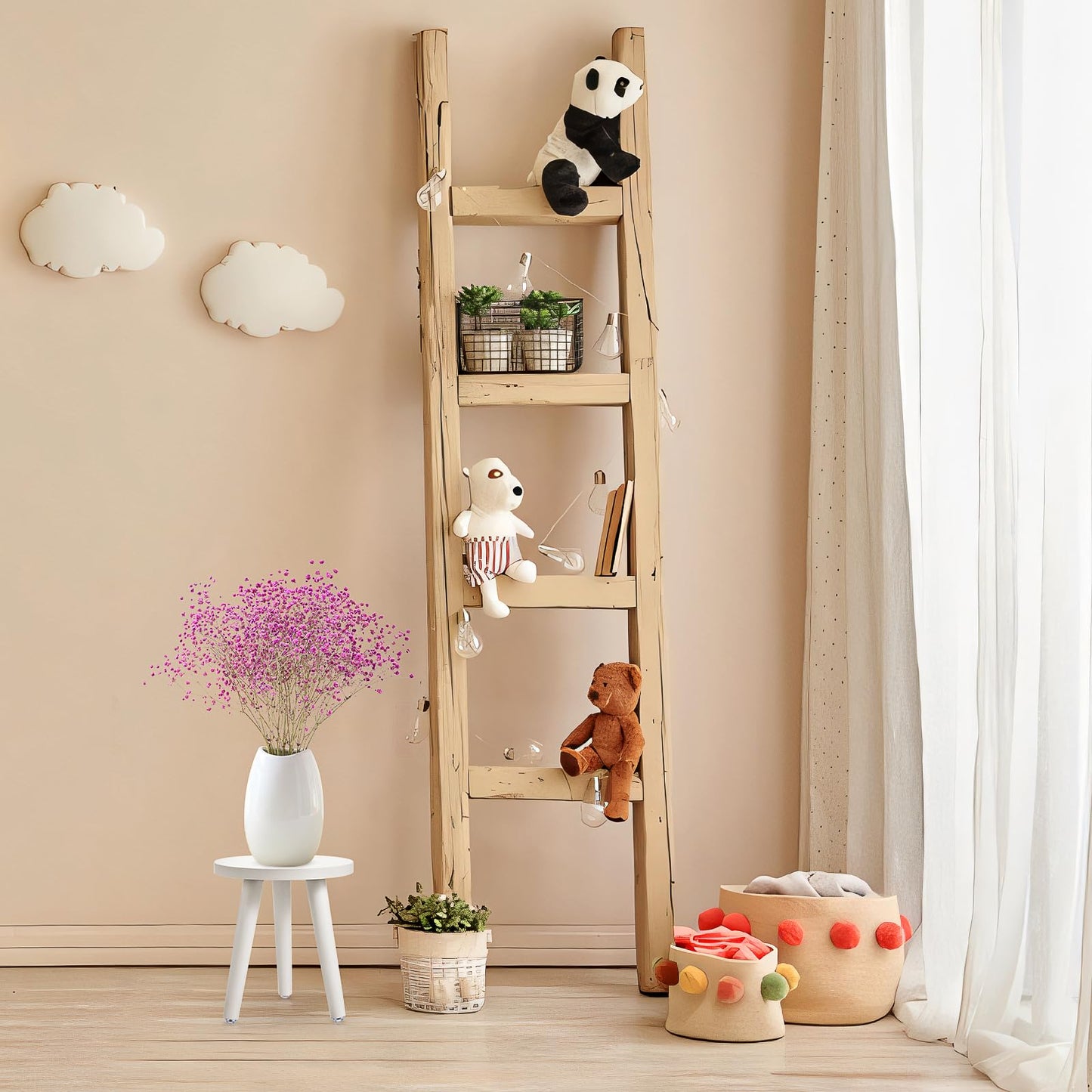 Cabilock Indoor Plant Stand, Wood Plant Table Stand, Boho Sturdy and Stable Flower Pot Holder, Single Bonsai Stool Holder Tall, Corner Modern Decor (White)