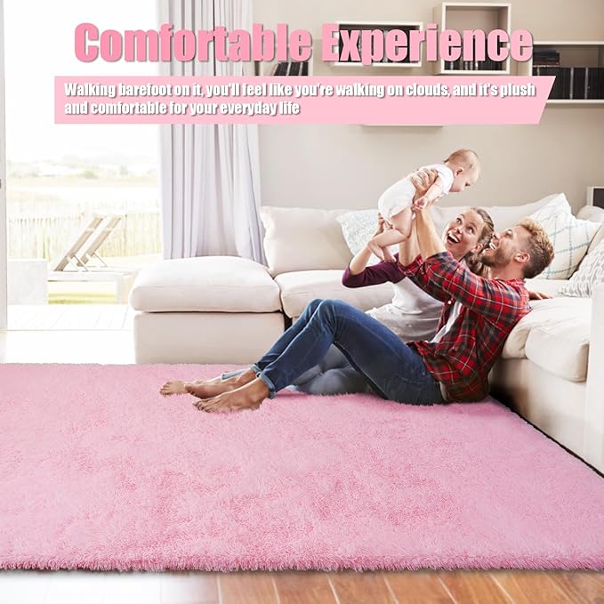 Shag Area Rug for Bedroom 5x8,Pink Fluffy Area Rugs for Living Room,Soft Fuzzy Rug Non-Shedding Indoor Plush Carpet for Kids Bedroom Nursery Dorm Home Decor