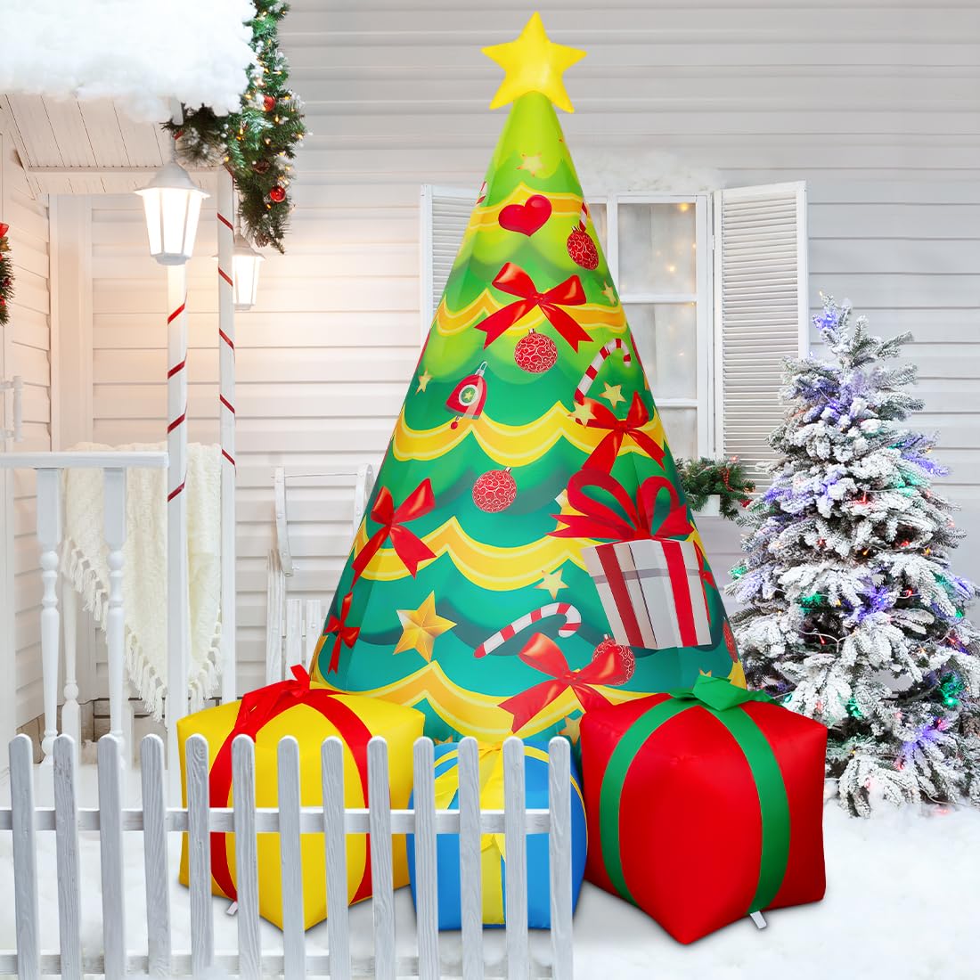 COMIN 7 FT Christmas Decorations Inflatables Tree Outdoor Blow Up Yard Gift Box with Built-in LEDs for Indoor Party Garden Lawn Decor