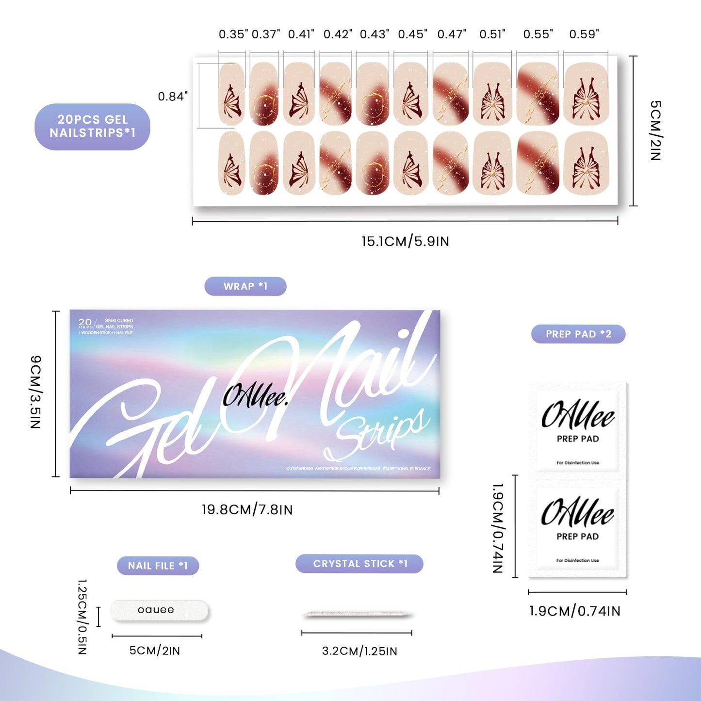 OAUEE Semi Cured Gel Nail Strips | Gel Nail Stickers with UV Light Required | Salon Quality, Easy Application and Removal（Butterfly Gilded Line）