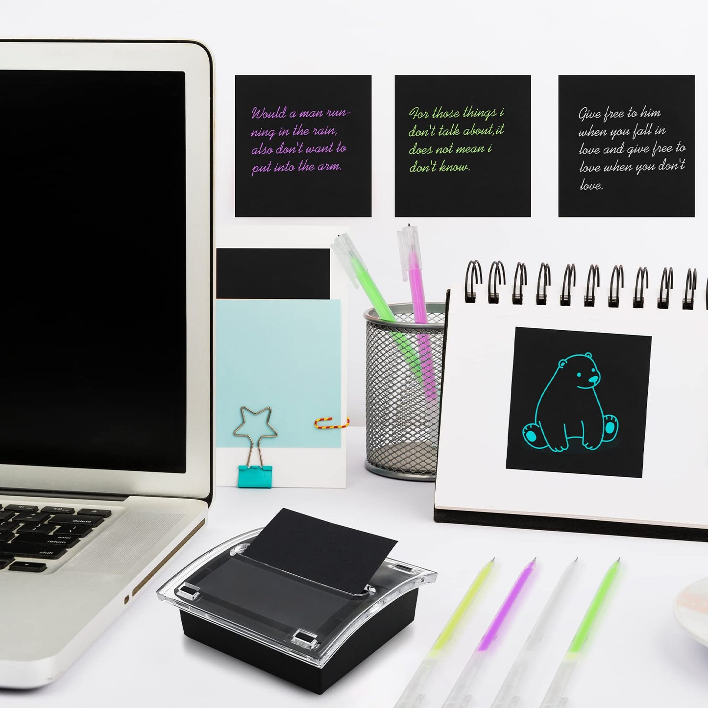 6 Pcs Pop Up Sticky Note Dispenser Sticky Note Holder Pop Up Note Dispenser Transparent Top for 3 x 3 Inch Sticky Notes School Office Home Store Black Base Clear Top