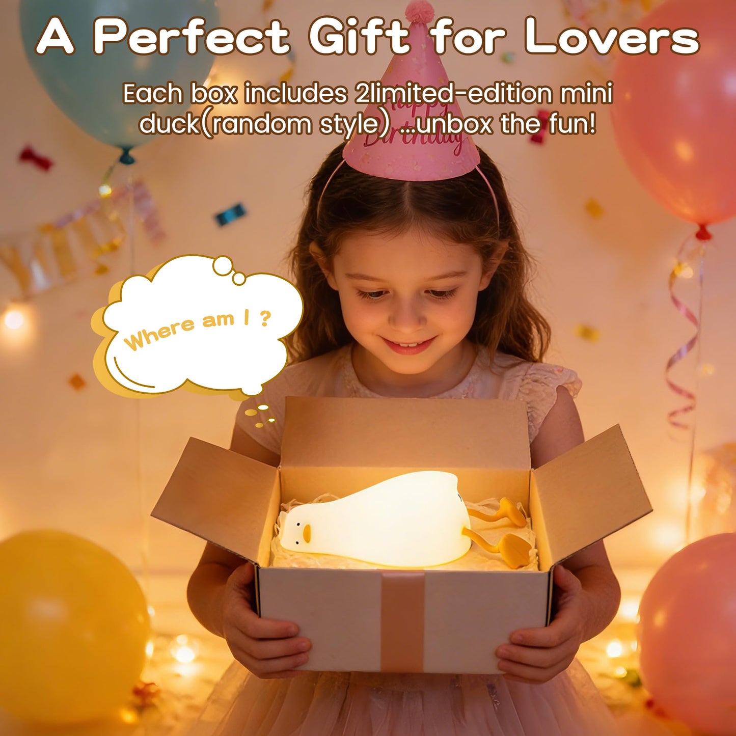 Lying Flat Duck Night Light,Cute White Elephant Gifts,Existential Crisis Duck Lamp,Silicone Squishy Animal Nursery Nightlight, Dimmable/Rechargeable Bedside Touch Lamp, Duck Gifts for Baby Kids Mom